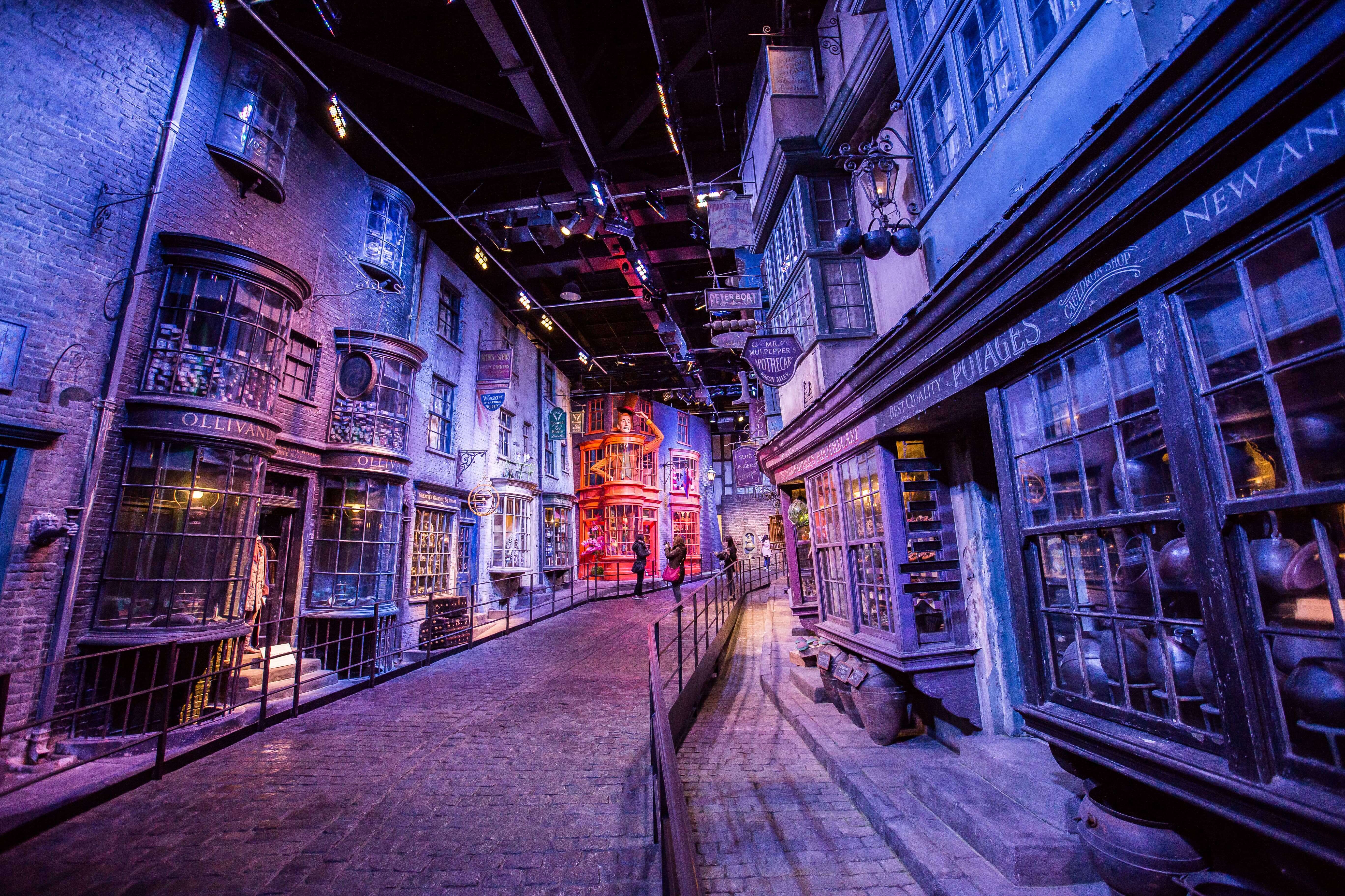 Scene of buildings from Harry Potter film in the Warner Brothers Studio tour 'The making of Harry Potter'.